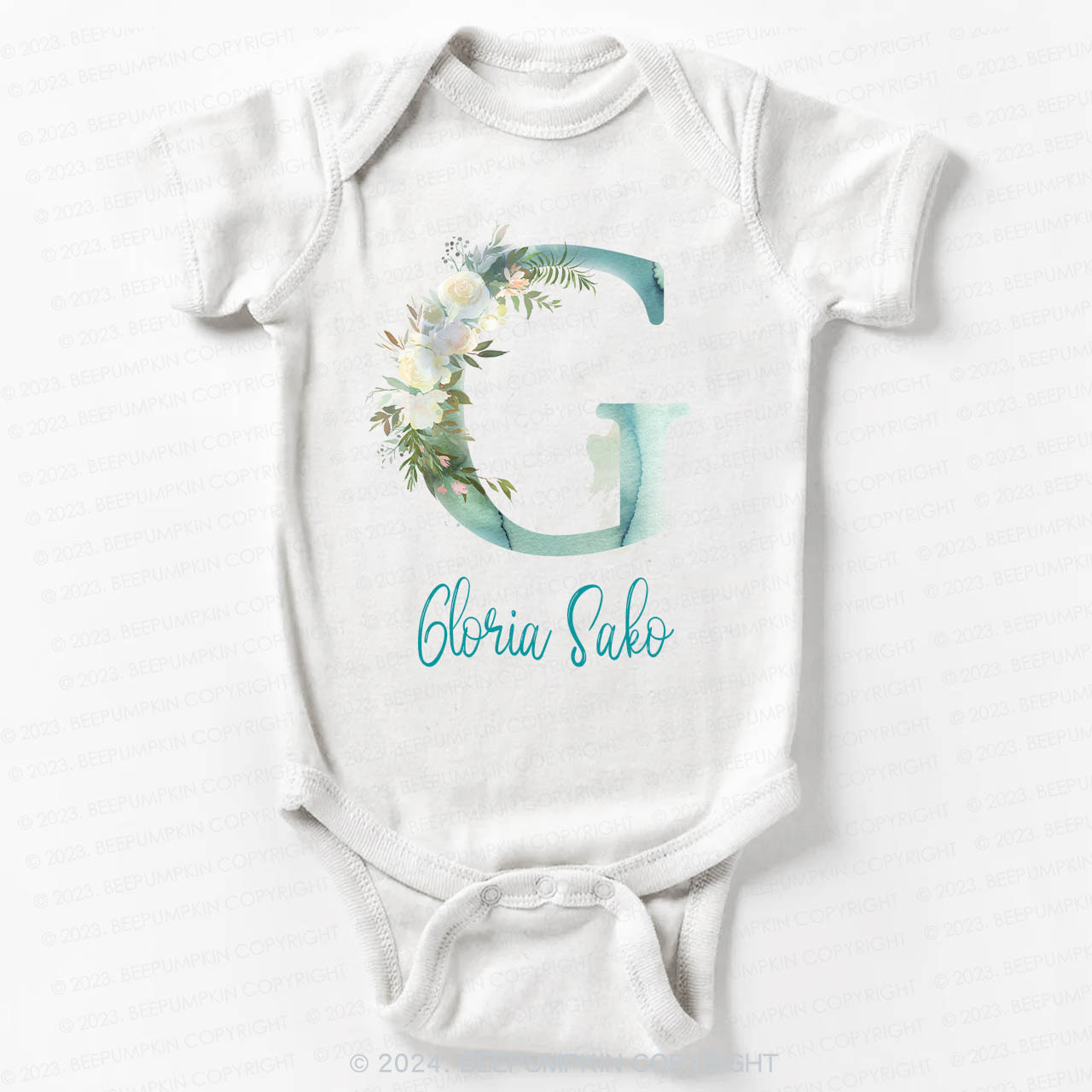Personalized Green Florals Bodysuit For Baby 