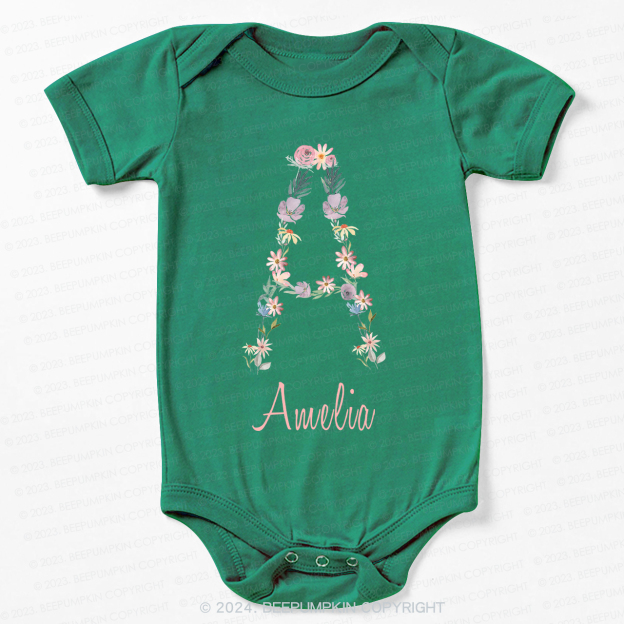 Personalized Flower Monogram Bodysuit For Baby 