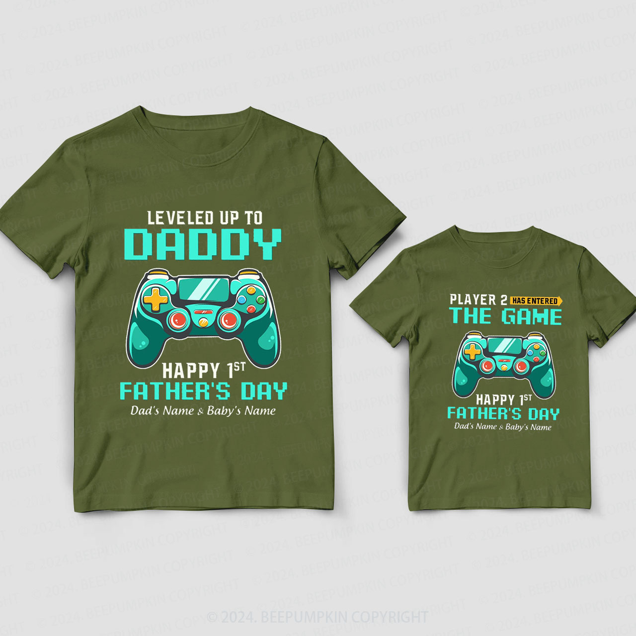 Green Game Leveled Up To Daddy Daddy And Me Matching Shirt