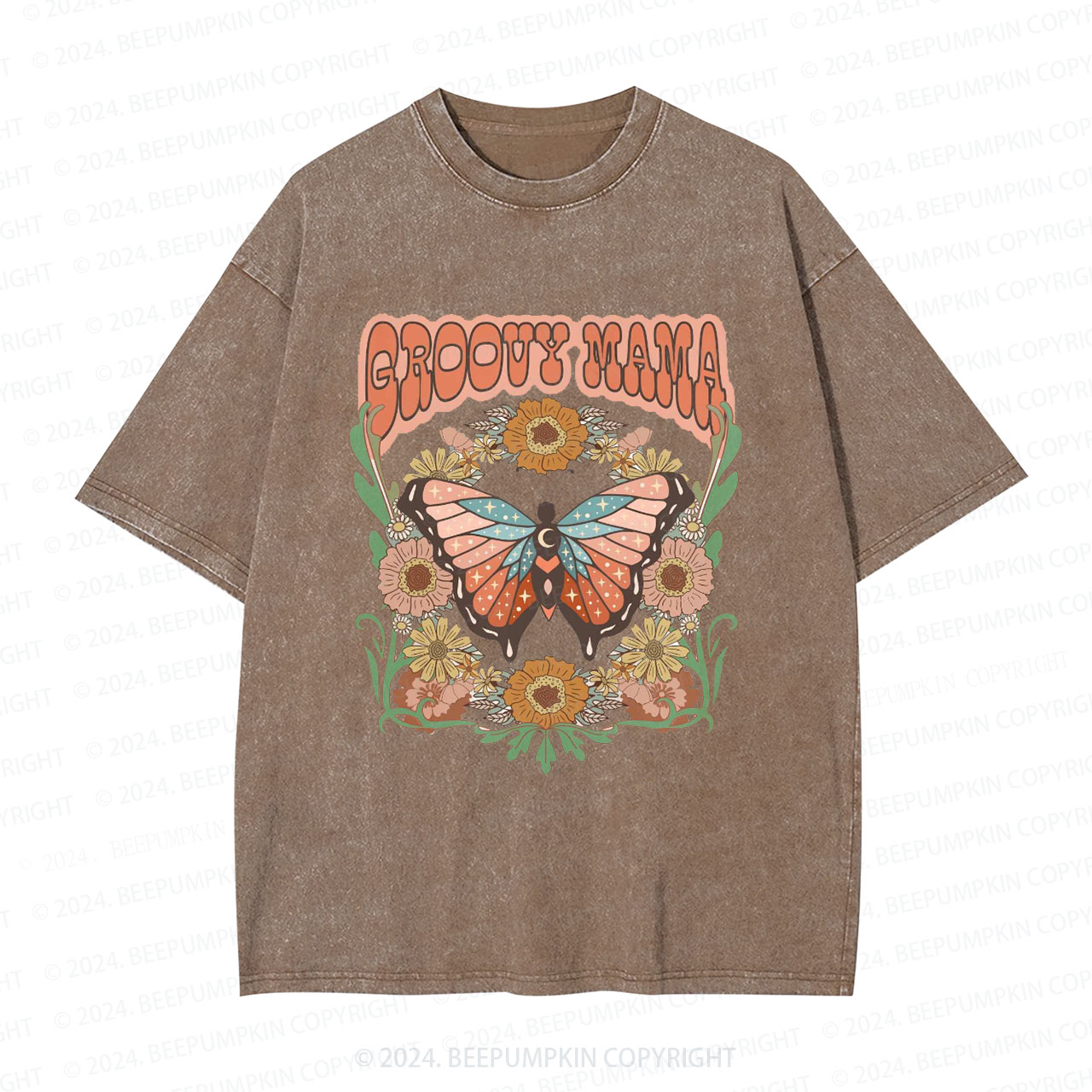 Retro Flower Butterfly Mama Washed Tees