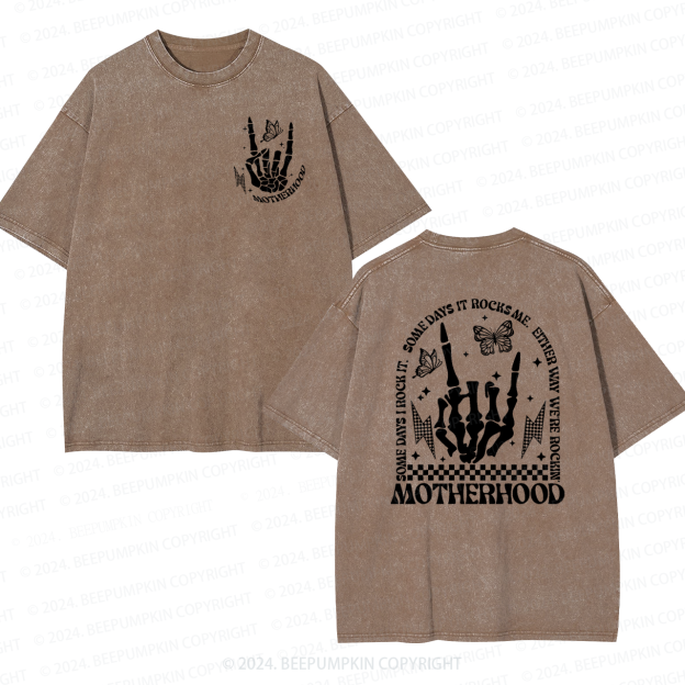 Motherhood Rock Skeleton Mama Washed Tees