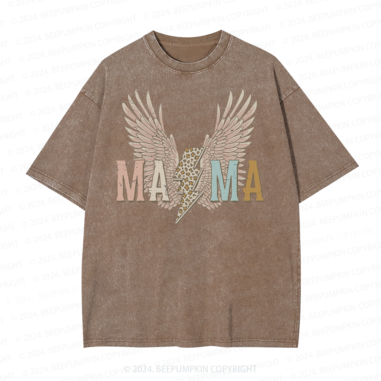 Distressed Wings Leopard Bolt Mama Washed Tees