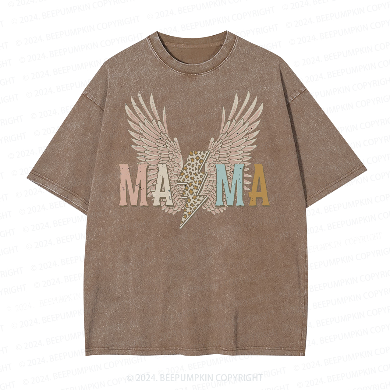 Distressed Wings Leopard Bolt Mama Washed Tees