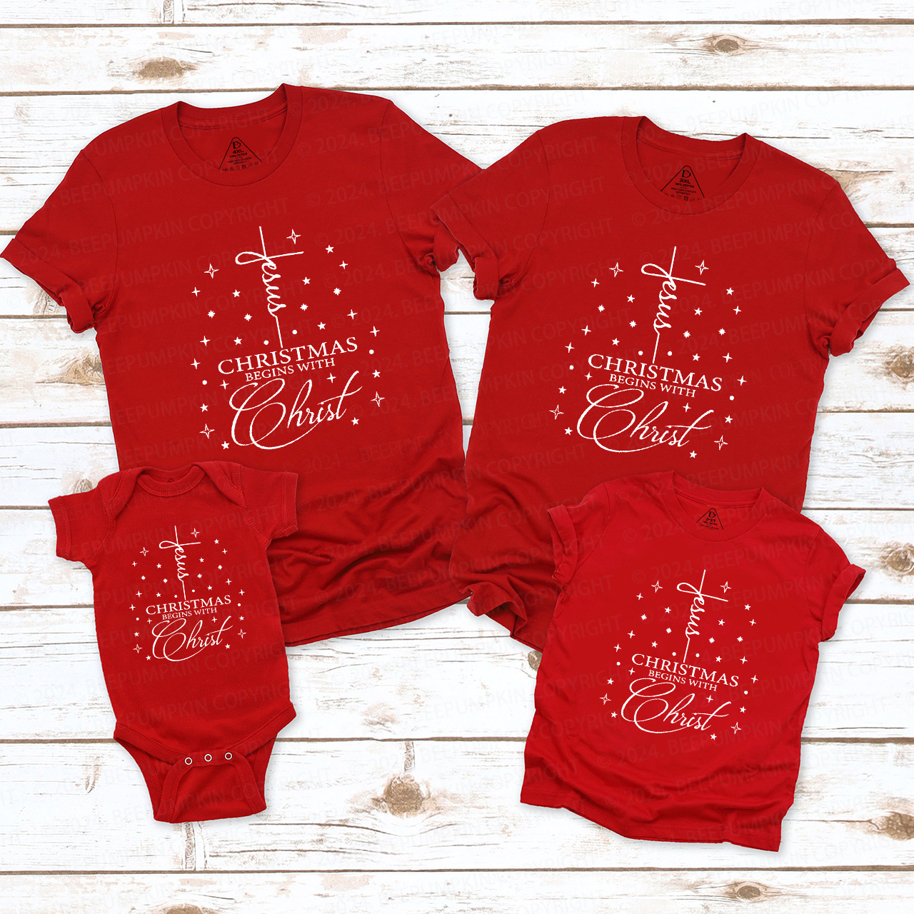 Jesus Christmas Begins With Christ Christmas Matching T-Shirts