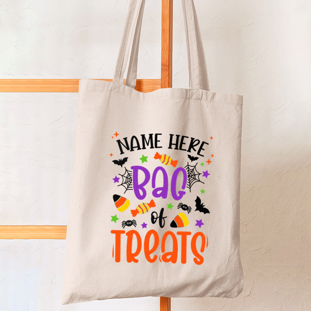 Personalized  Name Treats Halloween Ghost Tote Bag