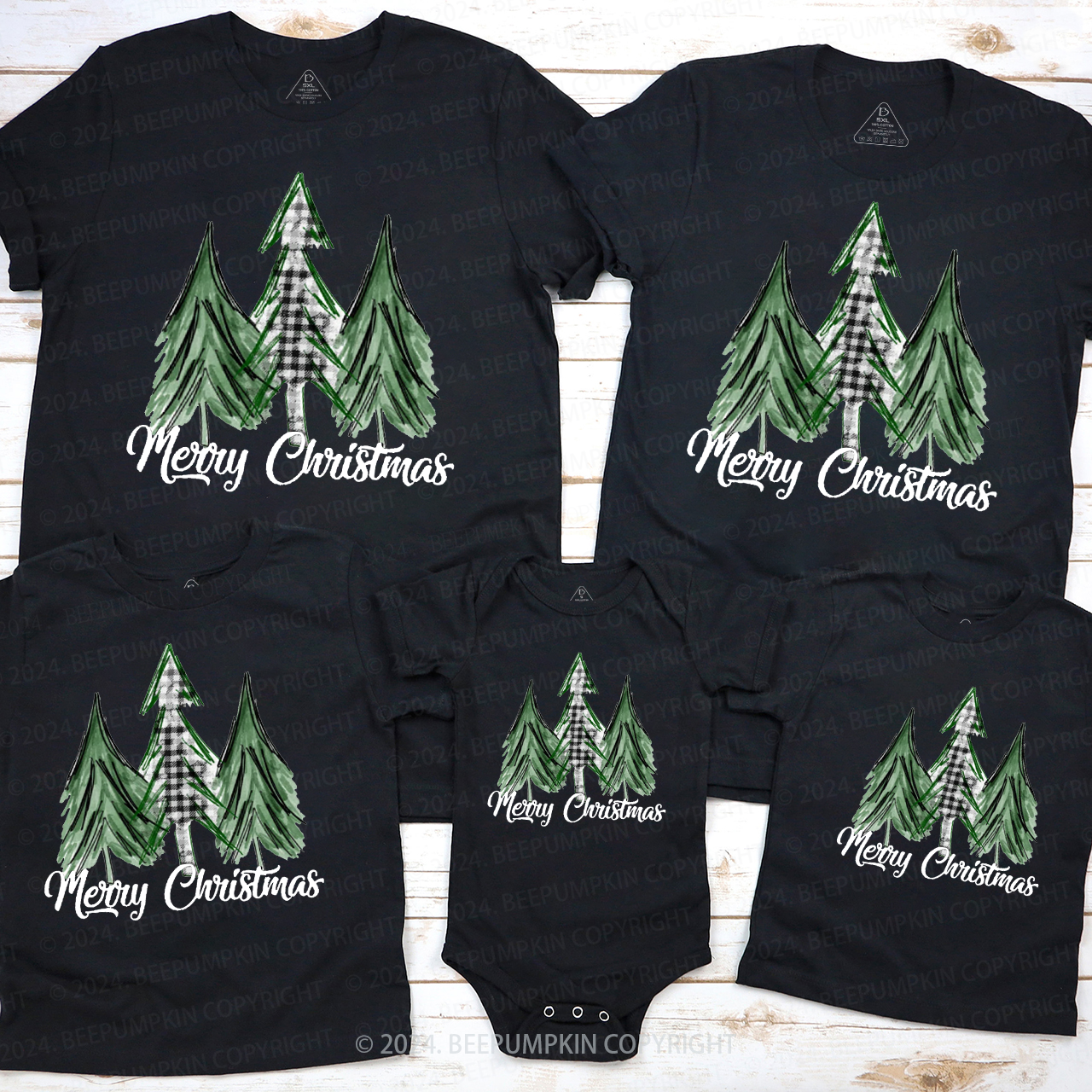 Merry Christmas Green Tree Family Matching T-Shirts