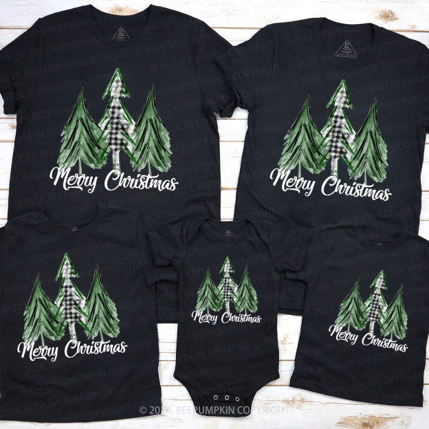 Merry Christmas Green Tree Family Matching T-Shirts