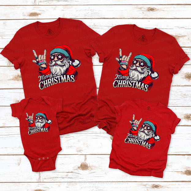 Rock Cool Santa Christmas Family Matching T-Shirts