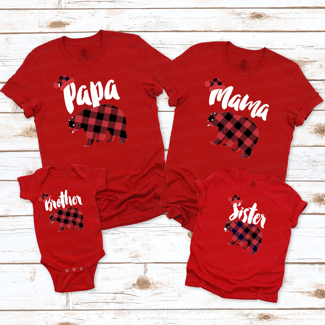 Personalized Plaid Bear Family Matching T-Shirts
