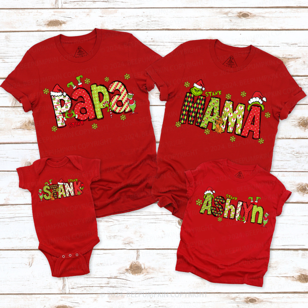 Personalized Christmas Doodle Letters Family Matching T-Shirts Beepumpkin