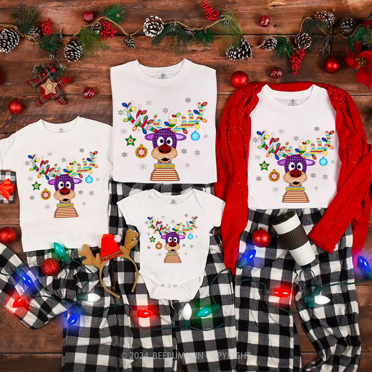 Reindeer Christmas Family Matching T-Shirts Beepumpkin