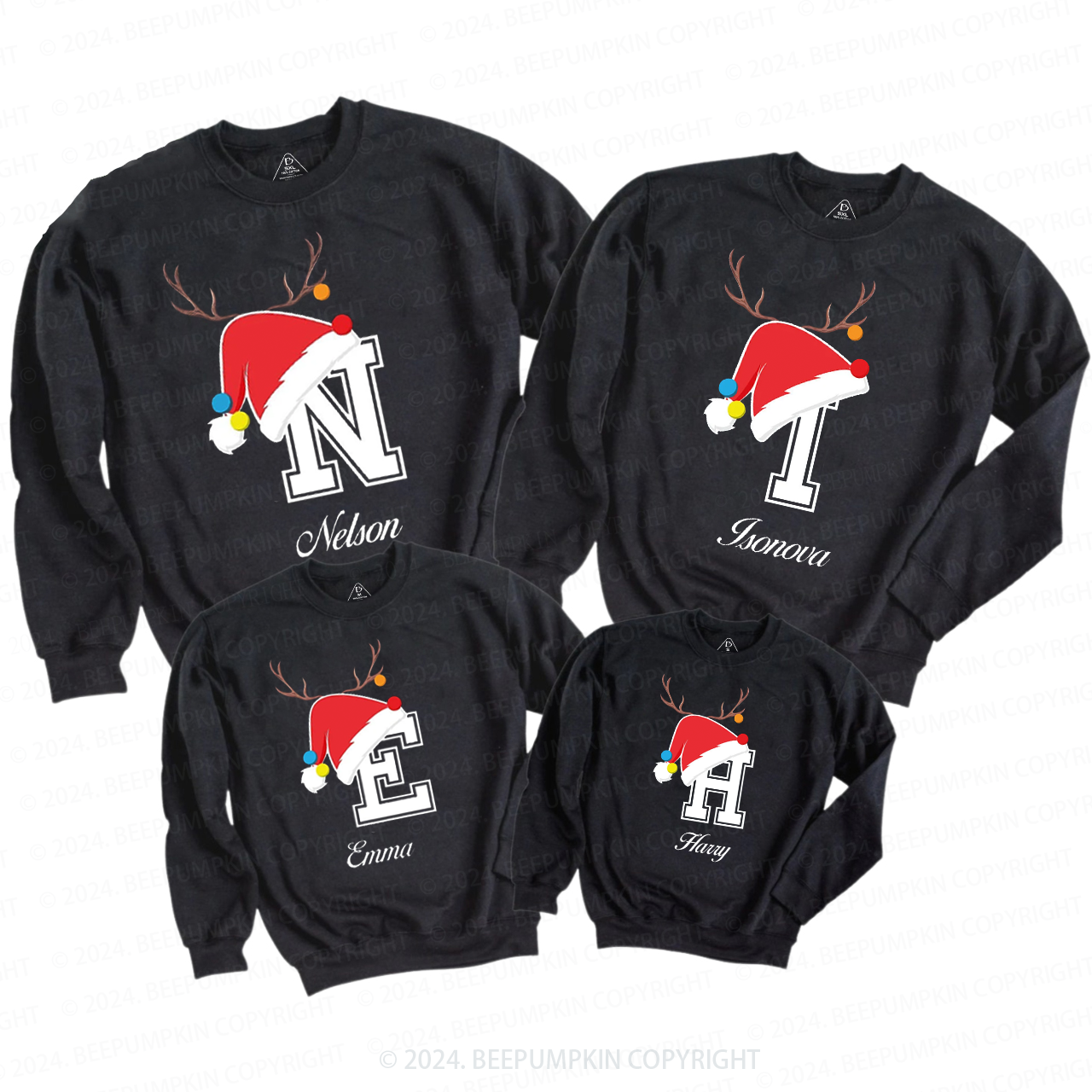 Personalized Christmas Hat Name Initial Christmas Sweatshirt Beepumpkin