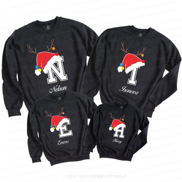Personalized Christmas Hat Name Initial Christmas Sweatshirt Beepumpkin