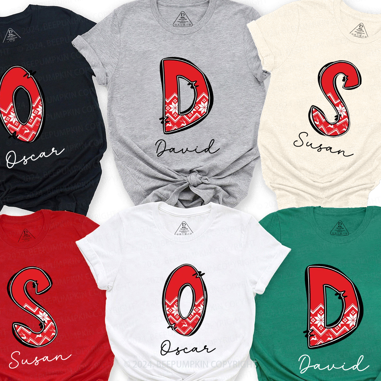 Personalized Plaid Monogrammed Family Matching T-Shirts Beepumpkin