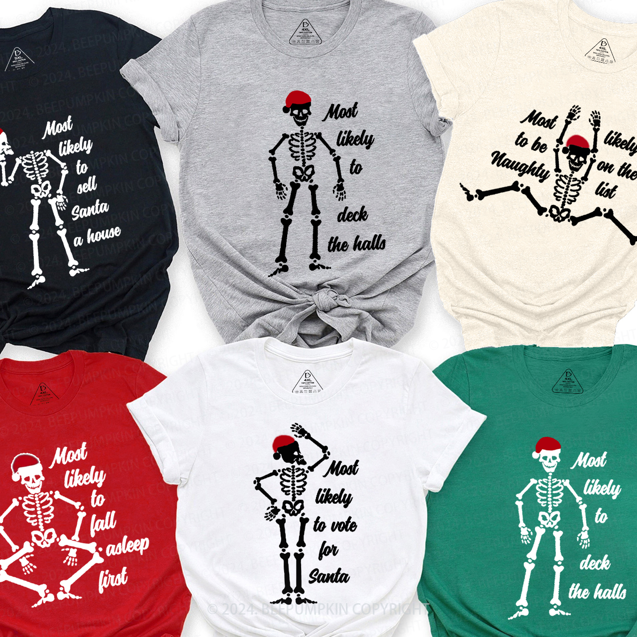 Most Likely To Bone Santa Hat Family Matching T-Shirts Beepumpkin