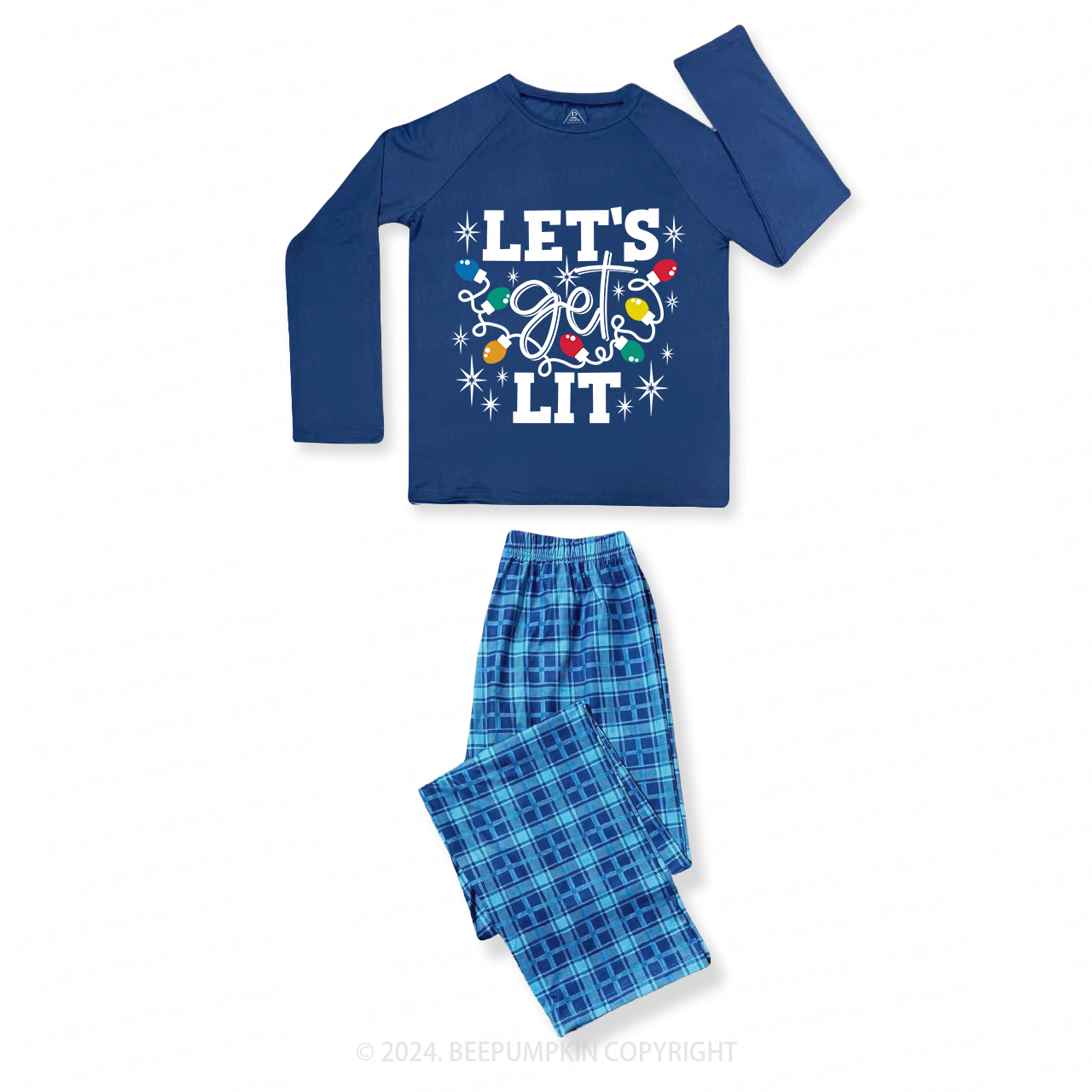 Let's Get Lit Christmas Matching Blue Pajamas Beepumpkin