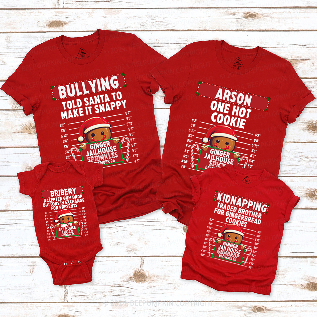 Personalized Gingerbread North Pole Correctional Christmas Matching T-Shirts Beepumpkin