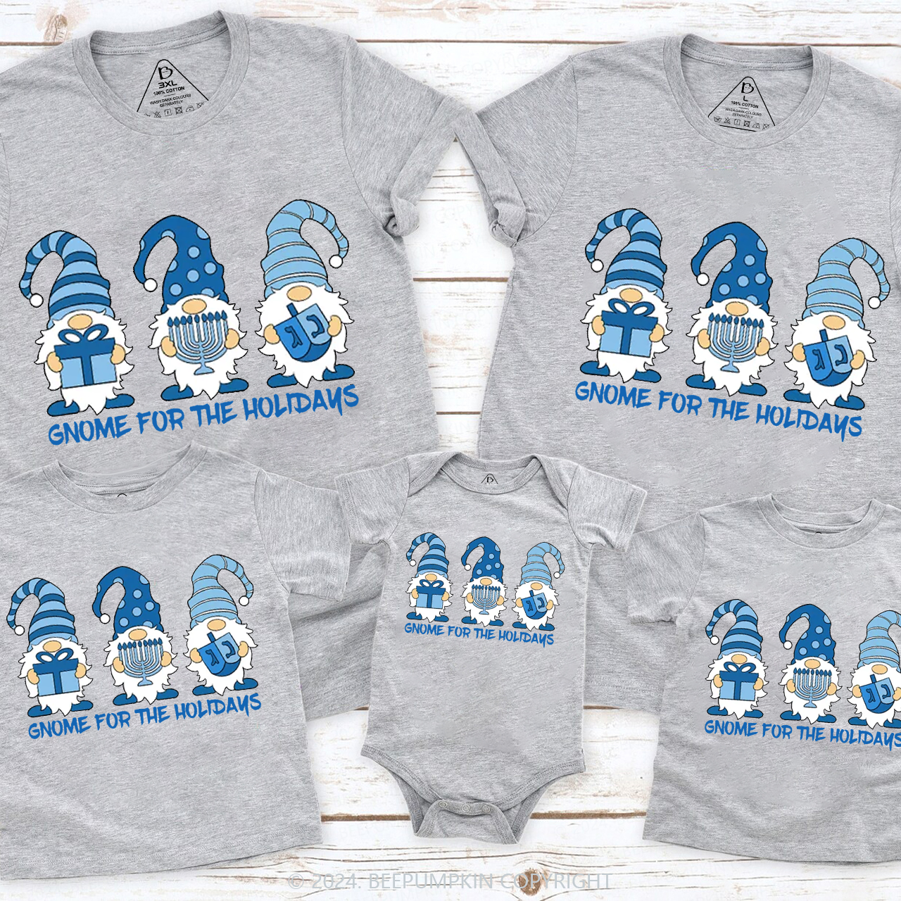 Threes Gnomes For The Holidays For Hanukkah Family T-Shirts Beepumpkin