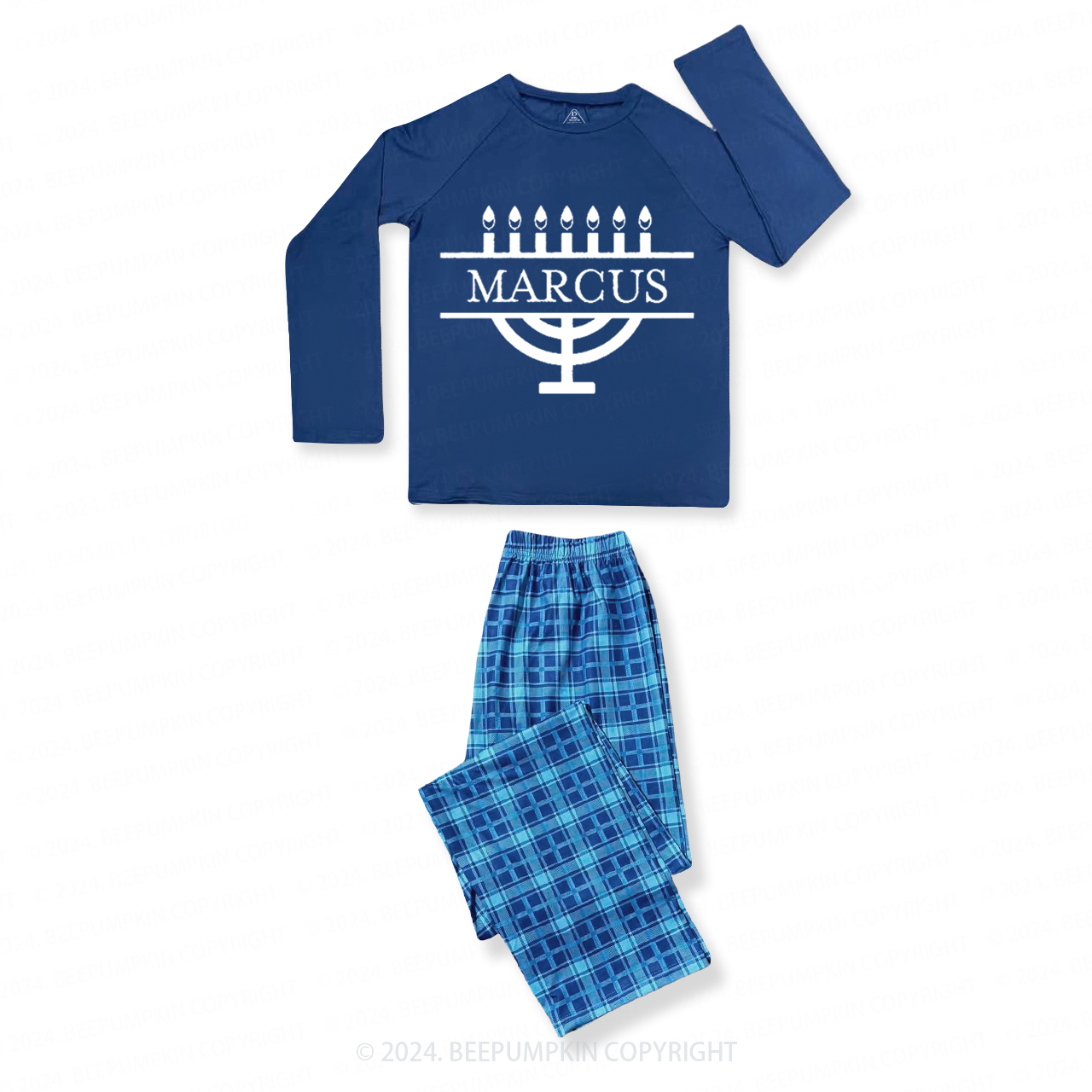 Personalized Menorah Family Matching Blue Pajamas Beepumpkin