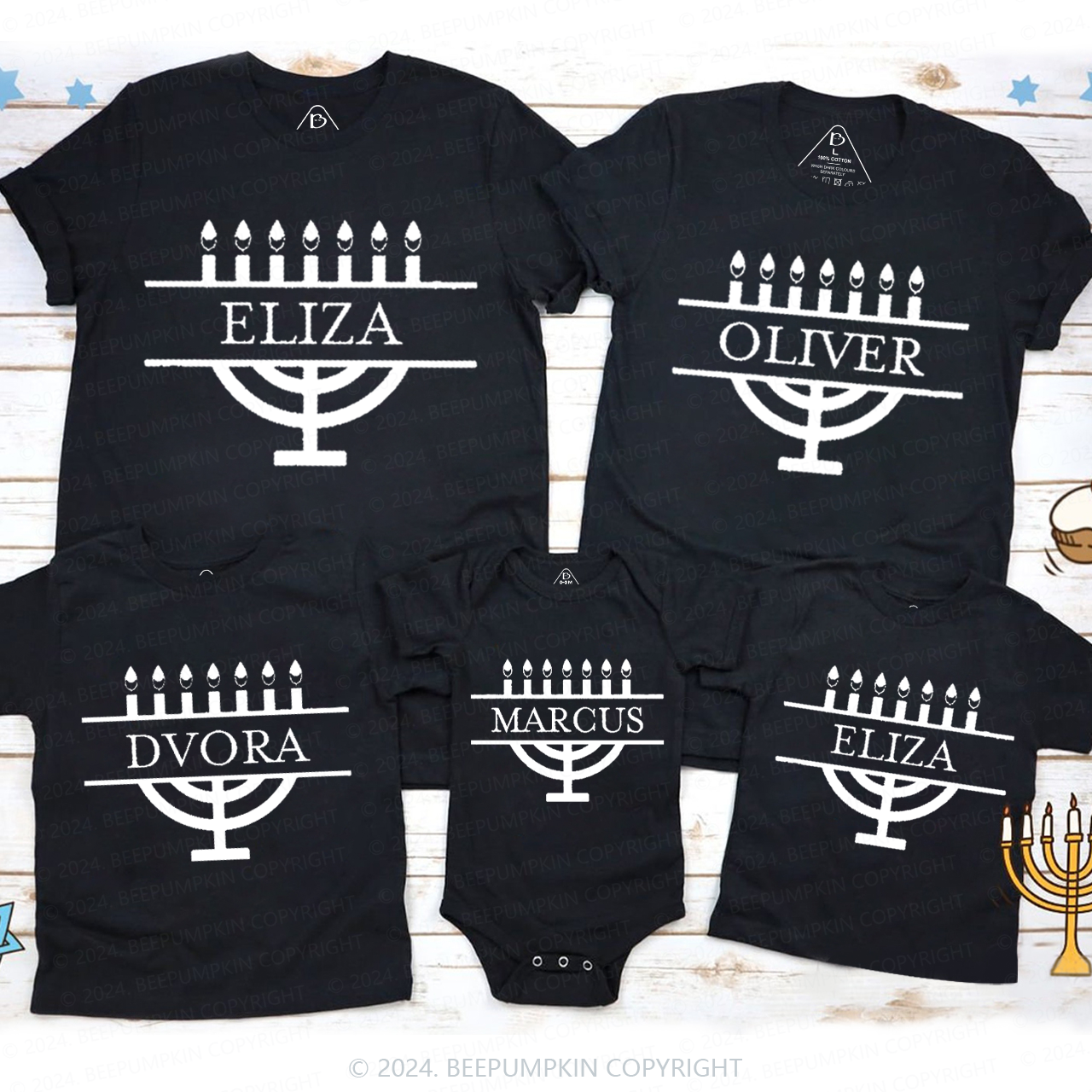 Personalized Menorah Family Hanukkah Family Matching T-Shirts