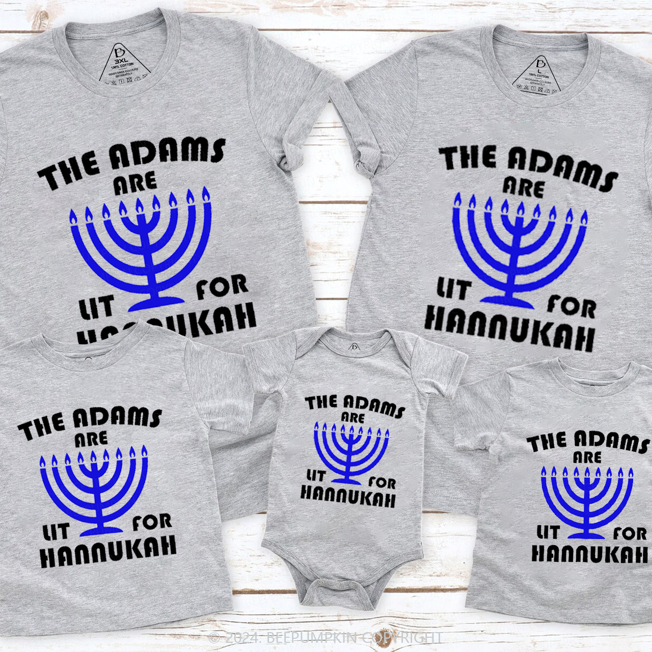 Personalized Candlestick Family Hanukkah Family Matching T-Shirts Beep