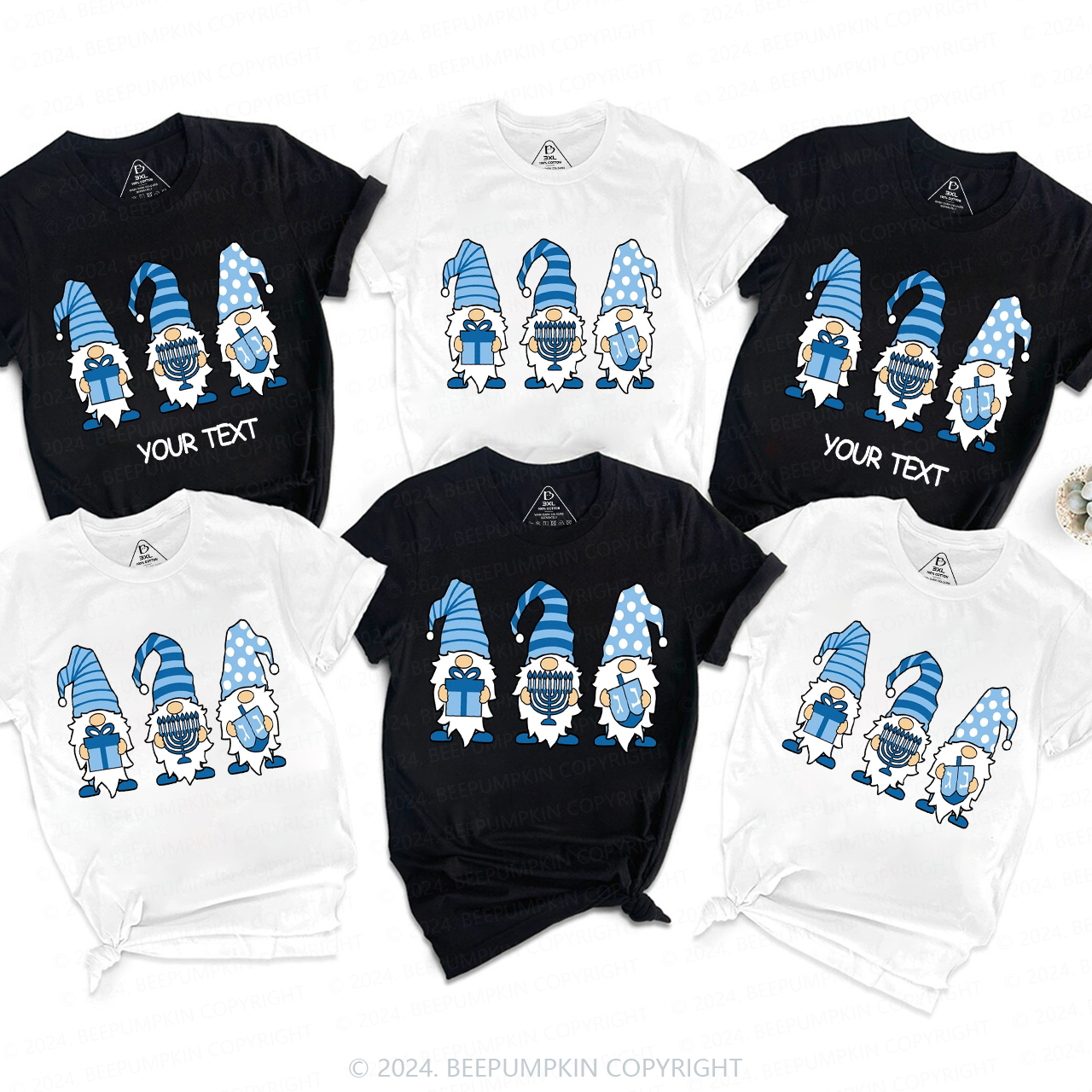 Personalized Hanukkah Gnomes Menorah Family Matching T-Shirts 