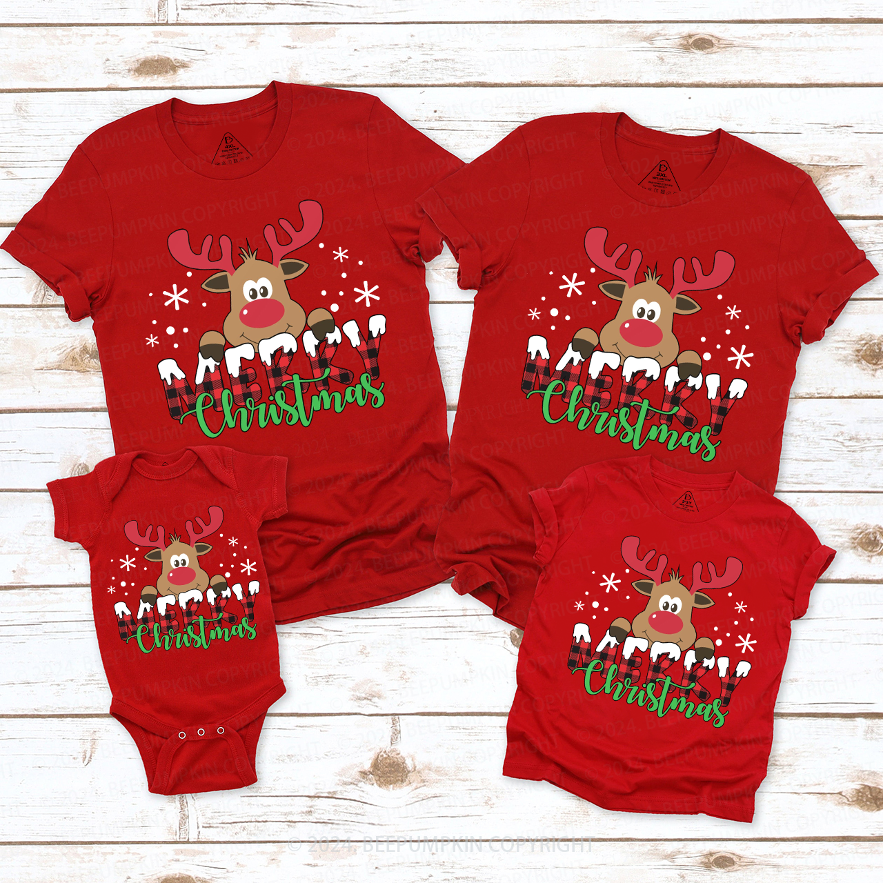 Merry Christmas Holiday Reindeer Matching T-Shirts Beepumpkin