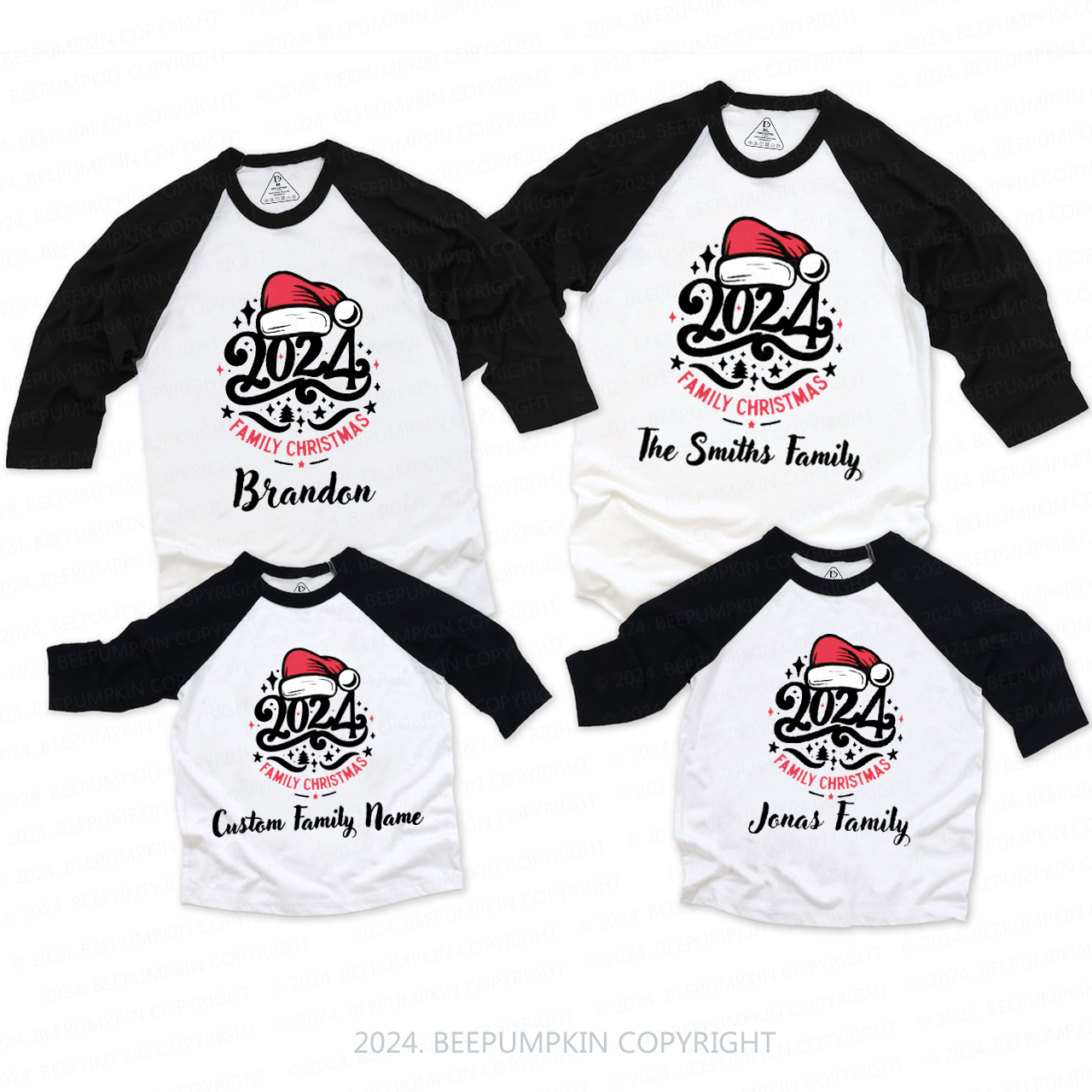 Personalized Family Christmas Family Matching Raglan Sleeves T-Shirts