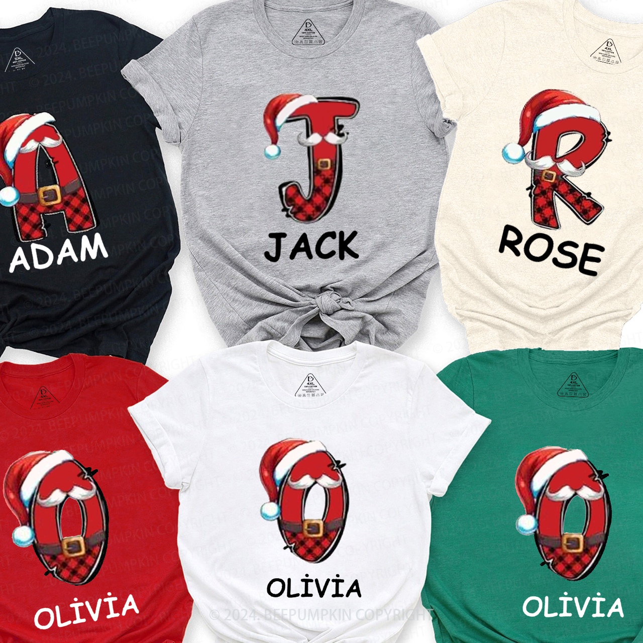 Personalized Plaid Name And Santa Hat Matching T-Shirts Beepumpkin