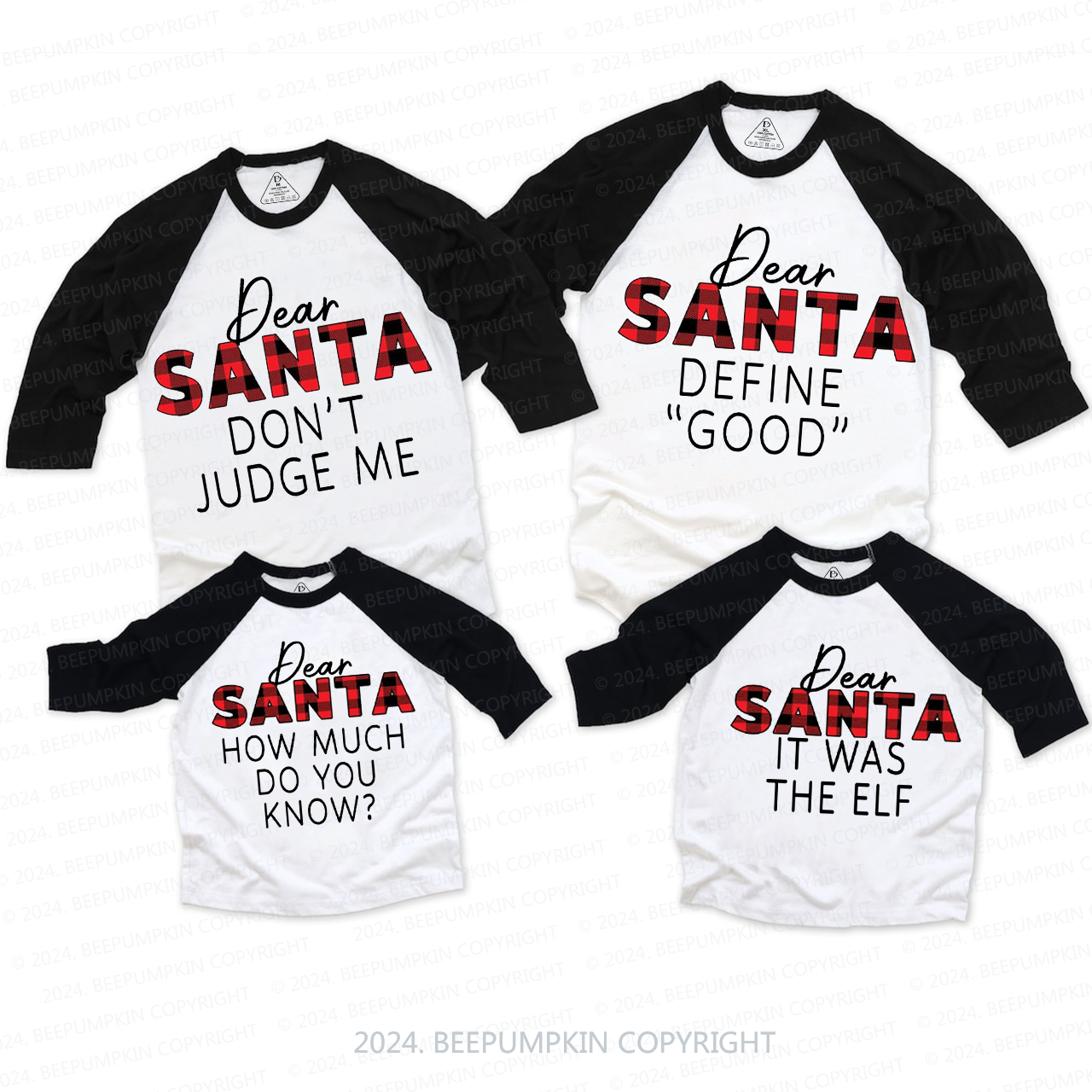 Dear Santa Buffalo Plaid Christmas Family Matching Raglan Sleeves T-Shirts Beepumpkin 