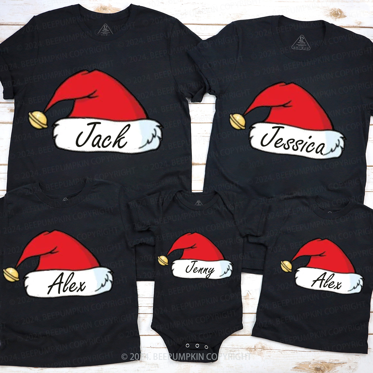 Personalized Bell Santa Hat Family Matching T-Shirts Beepumpkin