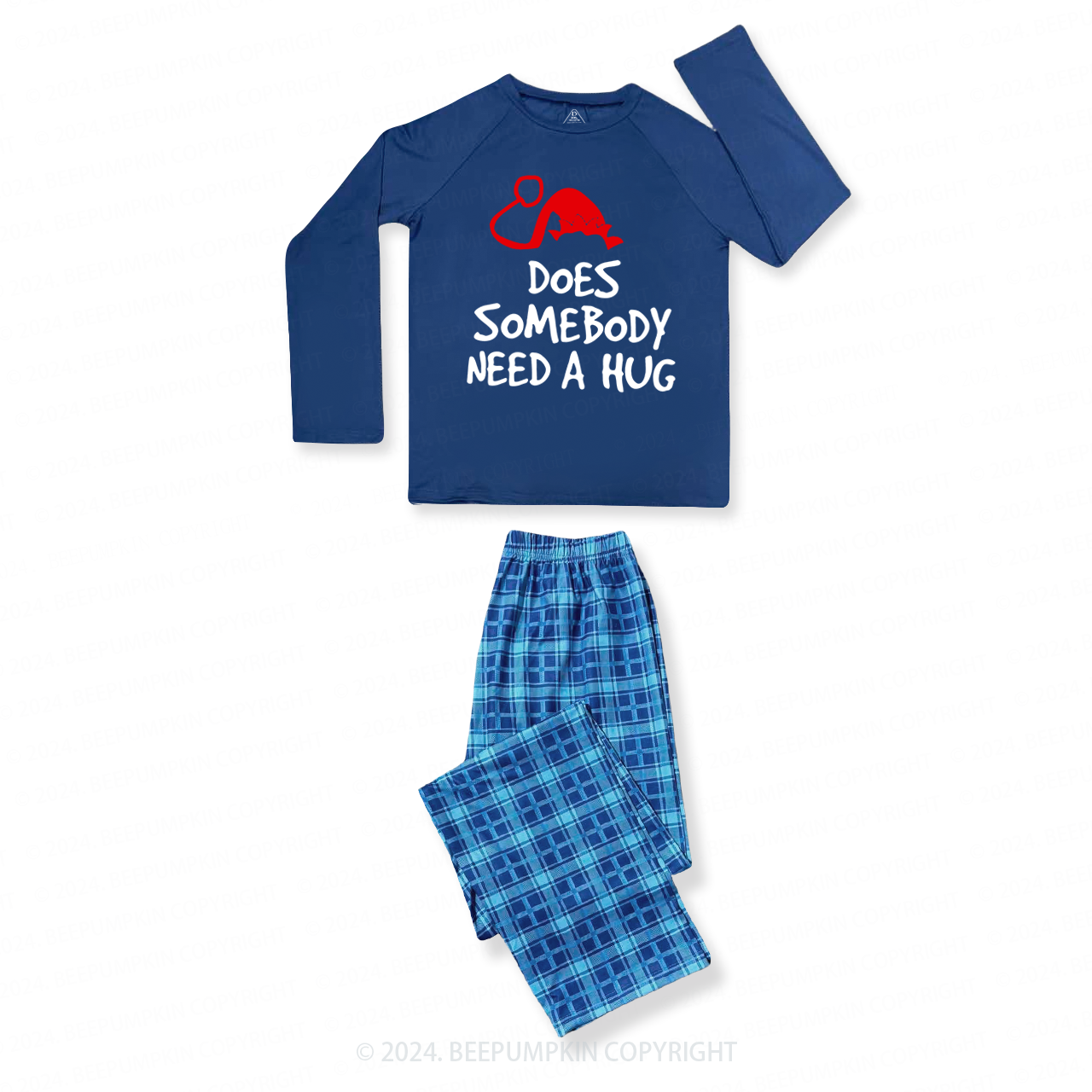 Elf Red Green Hat Quote Family Matching Blue Pajamas Beepumpkin