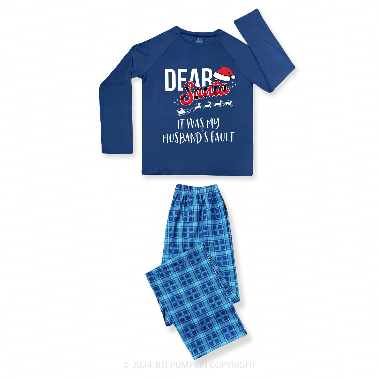 Dear Santa Elk Sleigh Family Matching Blue Pajamas Beepumpkin