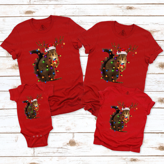 Squirrel Christmas Lights Family Matching T-Shirts Beepumpkin