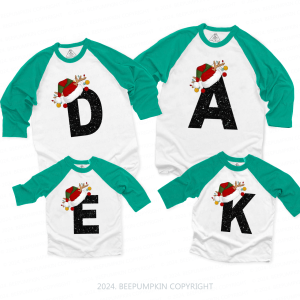 Image of Personalized Christmas Alphabet Family Matching Raglan Sleeves T-Shirts Beepumpkin