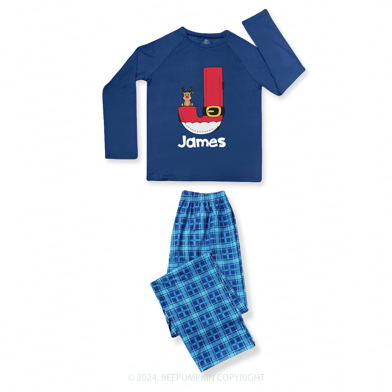 Personalized Leather Belt With Letters Family Matching Blue Pajamas Beepumpkin