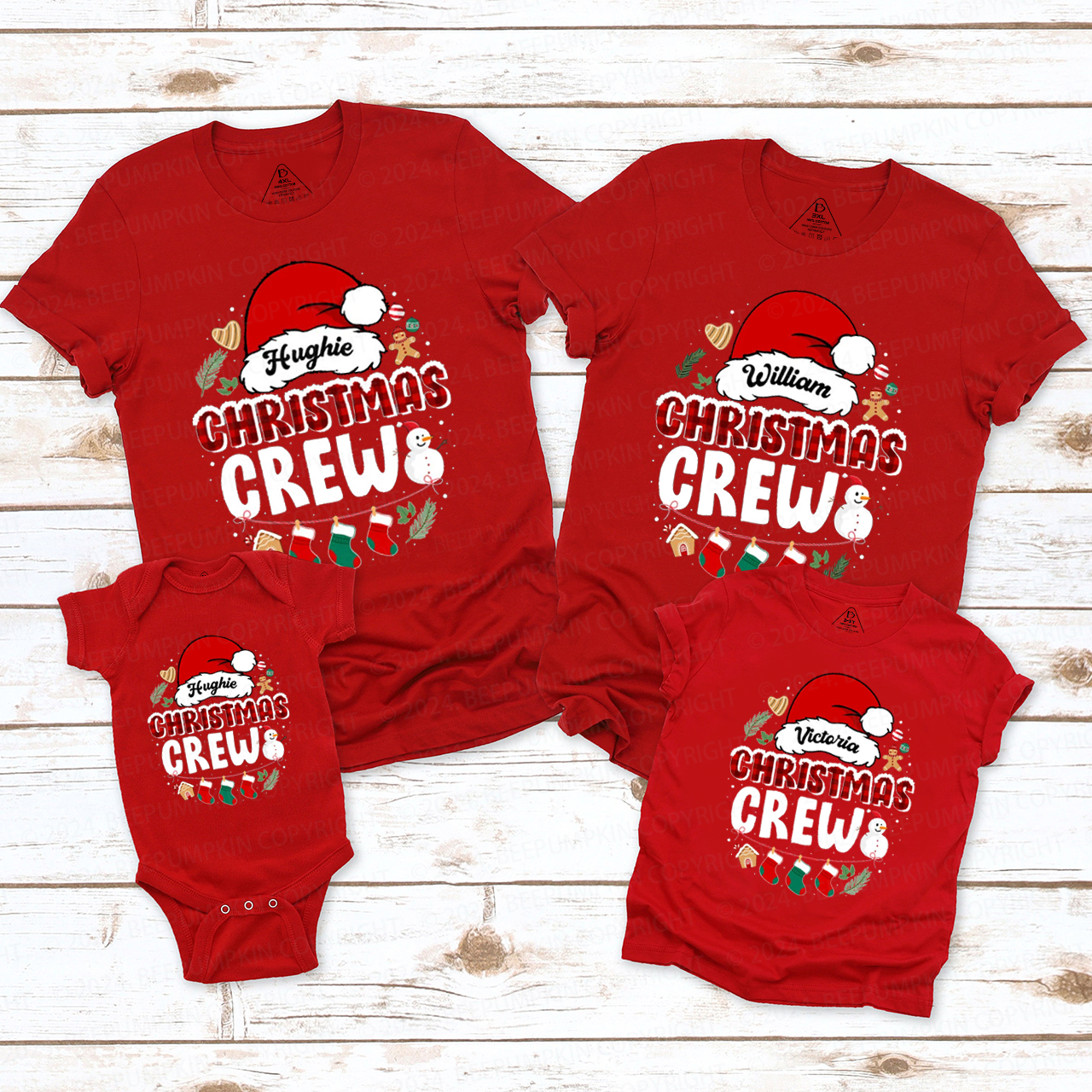Personalized Christmas Crew Family Matching T-Shirts Beepumpkin