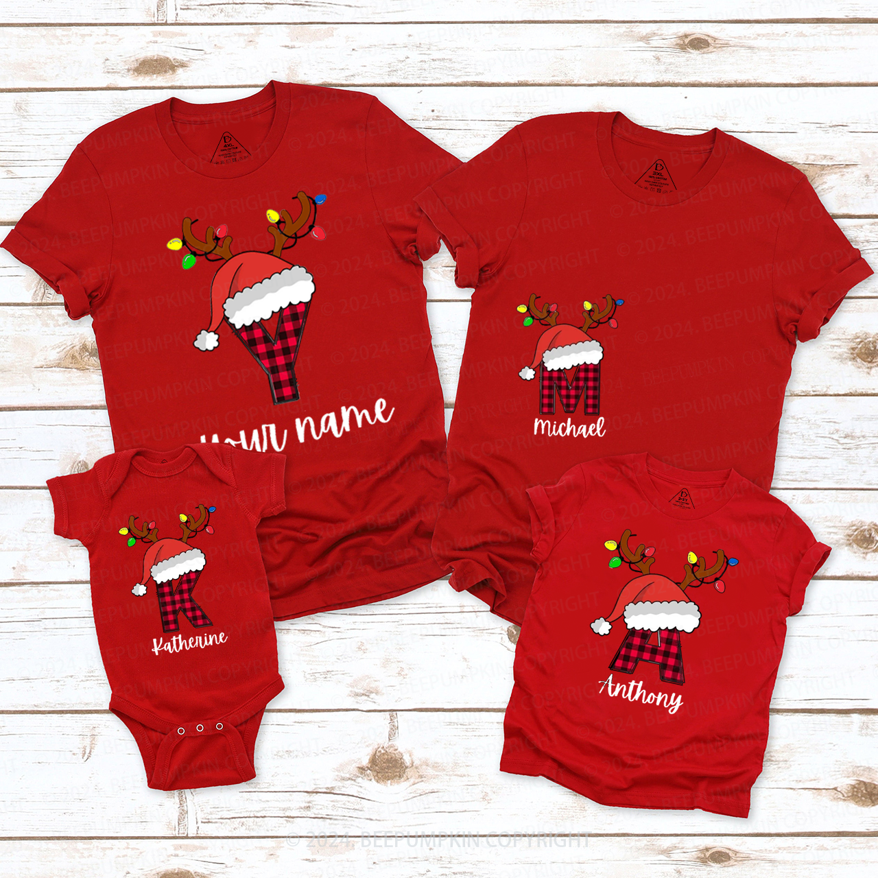 Personalized Monogrammed Christmas Family Matching T-Shirts Beepumpkin