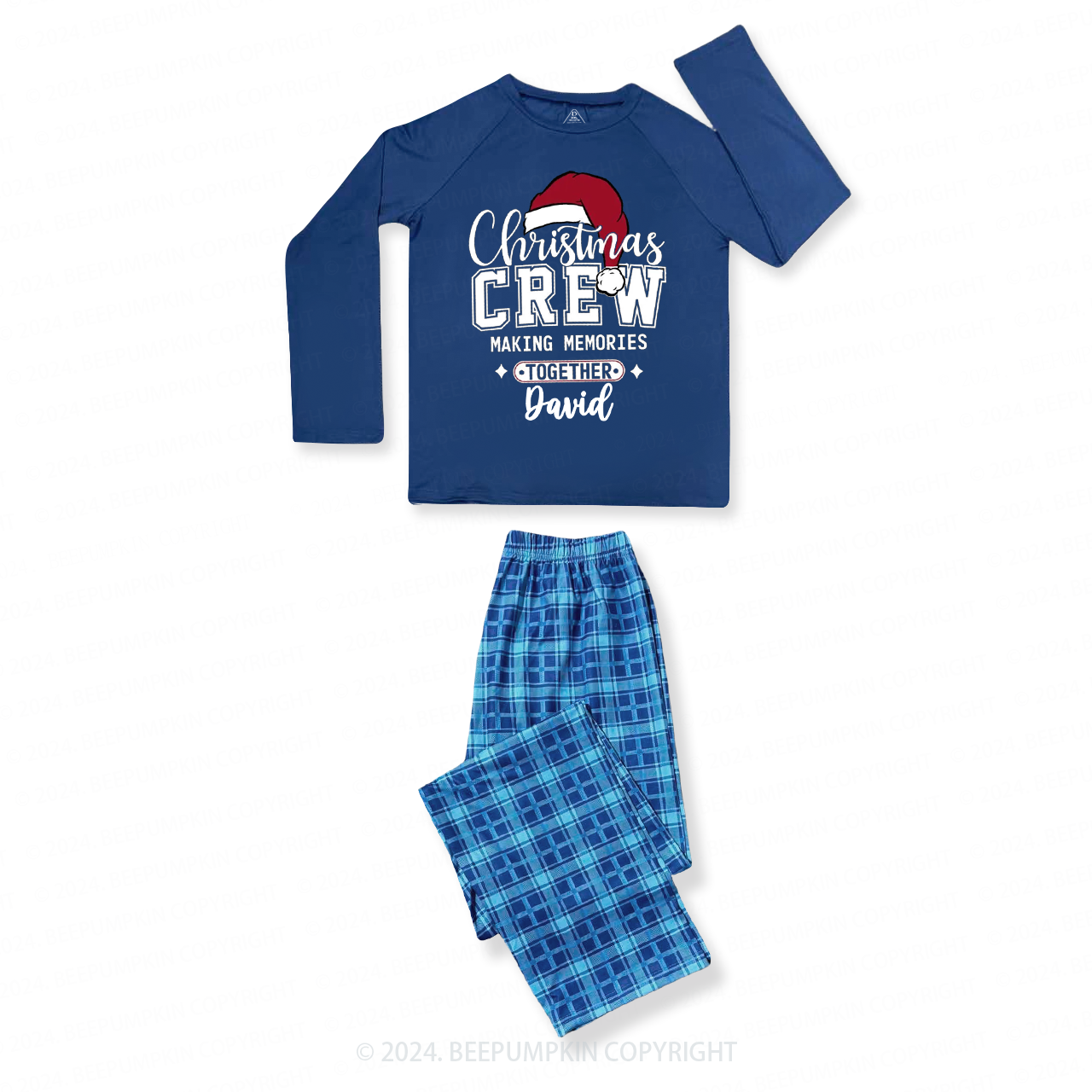 Personalized Christmas Crew Family Name Matching Blue Pajamas Beepumpkin