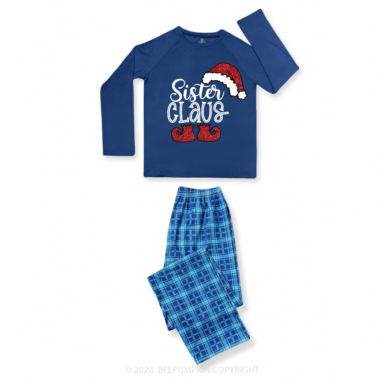 Personalized Christmas Santa Claus Family Matching Blue Pajamas Beepumpkin