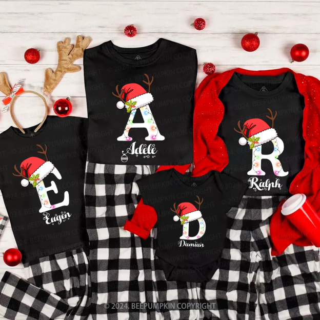 Personalized String Lights Letter Family Matching T-Shirts Beepumpkin