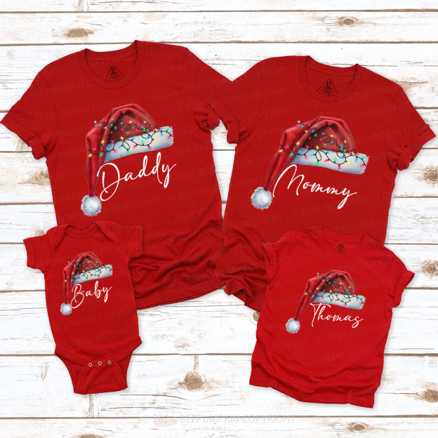 Personalized Lighted Christmas Hat with Name Matching T-Shirts Beepumpkin