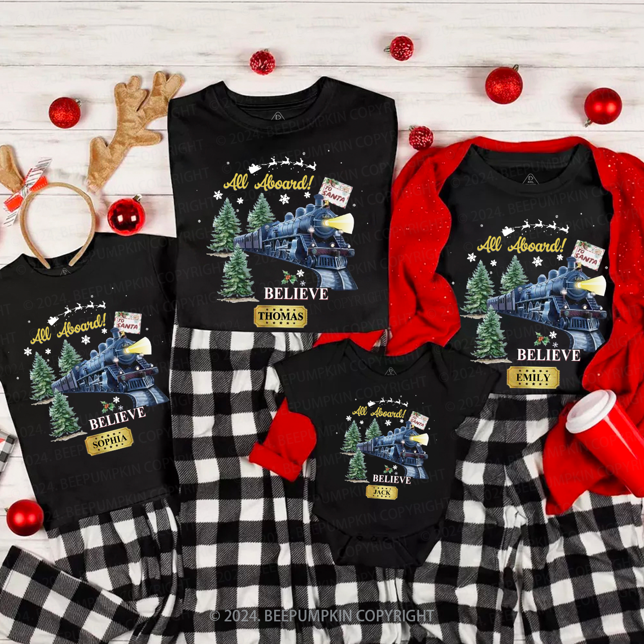 Personalized Train And Tree Family Matching T-Shirts Beepumpkin