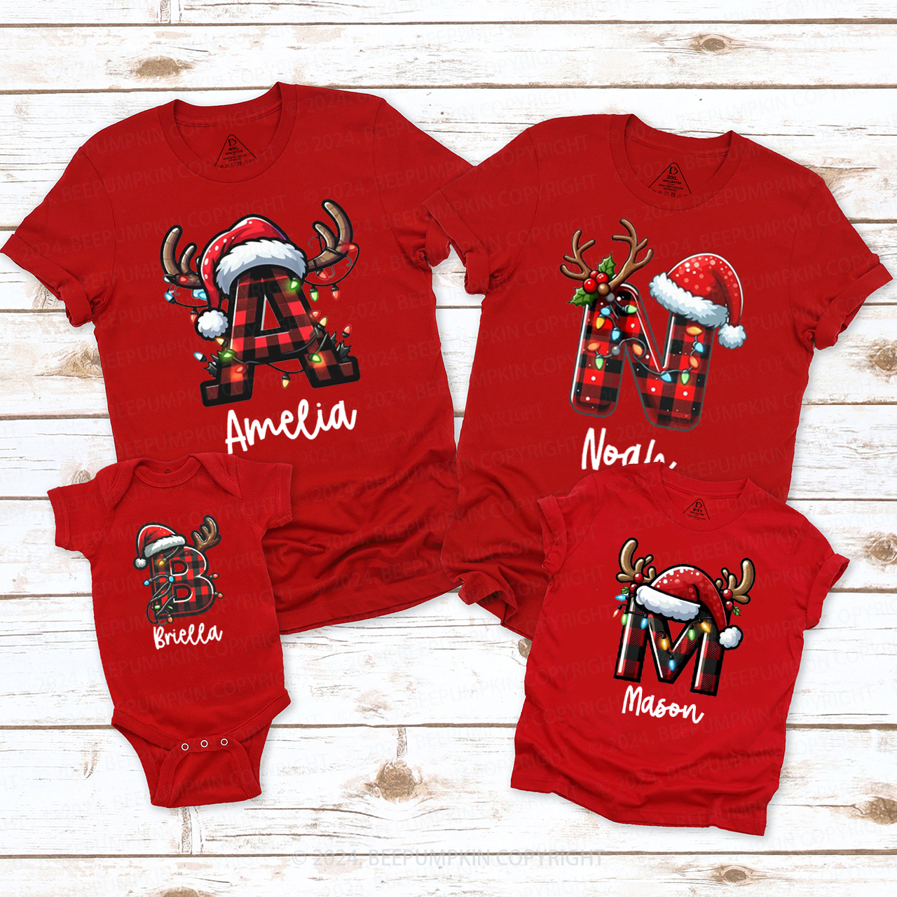 Personalized Shining Lights Christmas Name Family Matching T-Shirts Beepumpkin