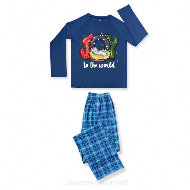 Joy To The World Christmas Family Matching Blue Pajamas Beepumpkin