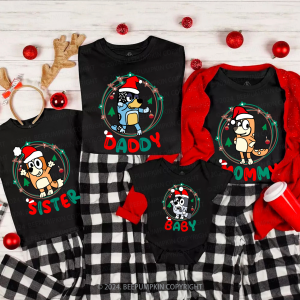 Image of Cartoon Dog Light Ring Christmas Family Matching T-Shirts Beepumpkin