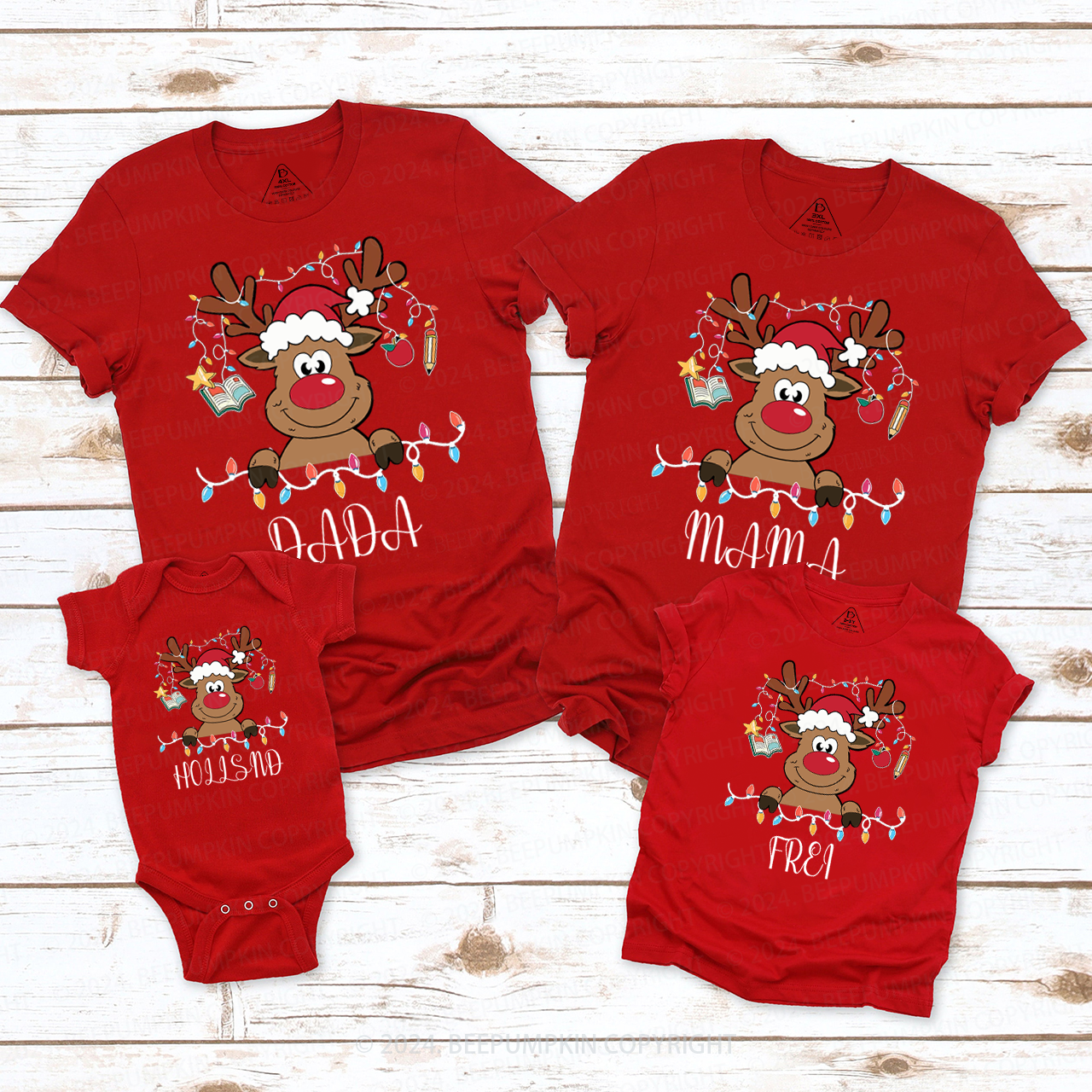 Personalized Reindeer Teacher Name Christmas Family Matching T-Shirts Beepumpkin