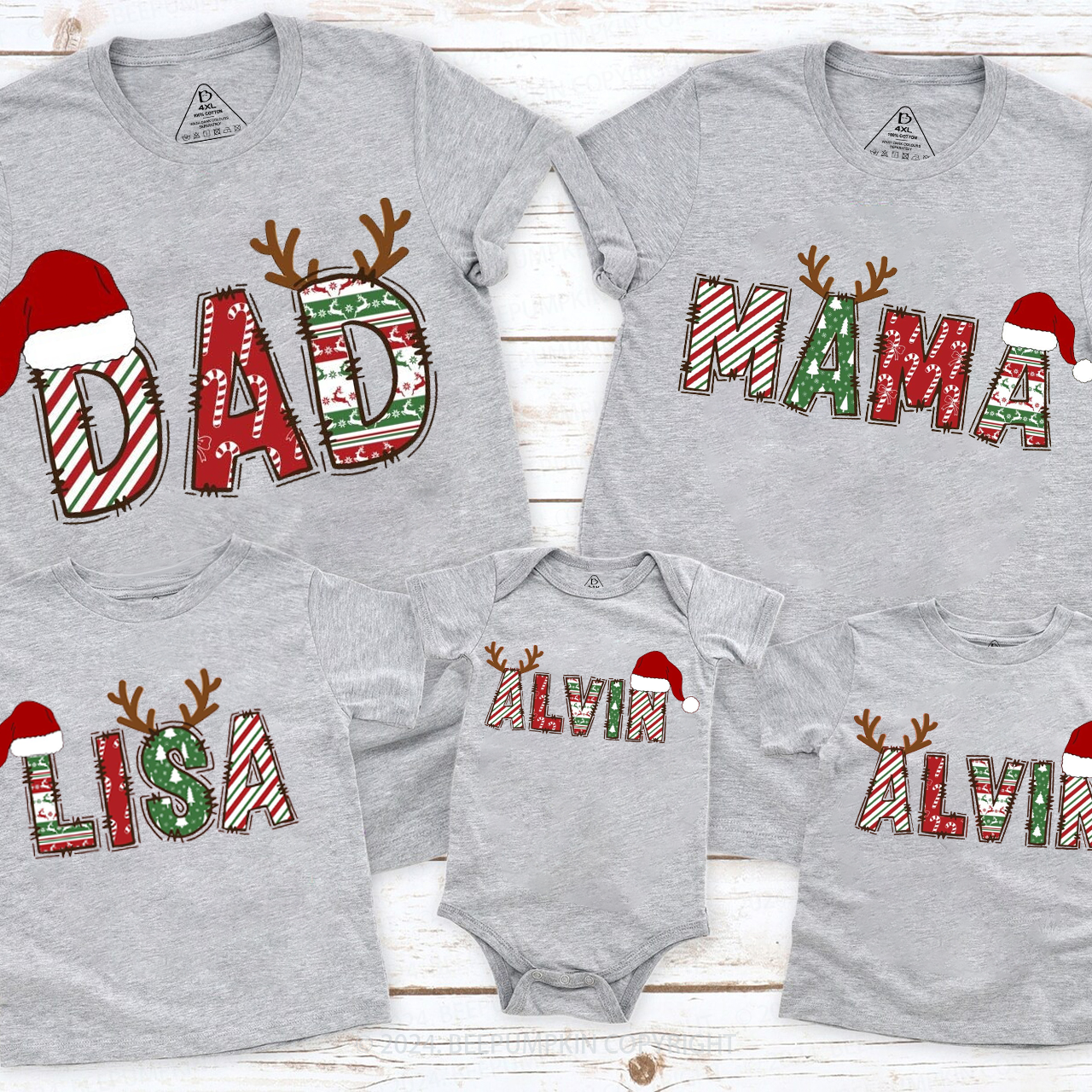 Personalized Reindeer Letters Family Matching T-Shirts Beepumpkin