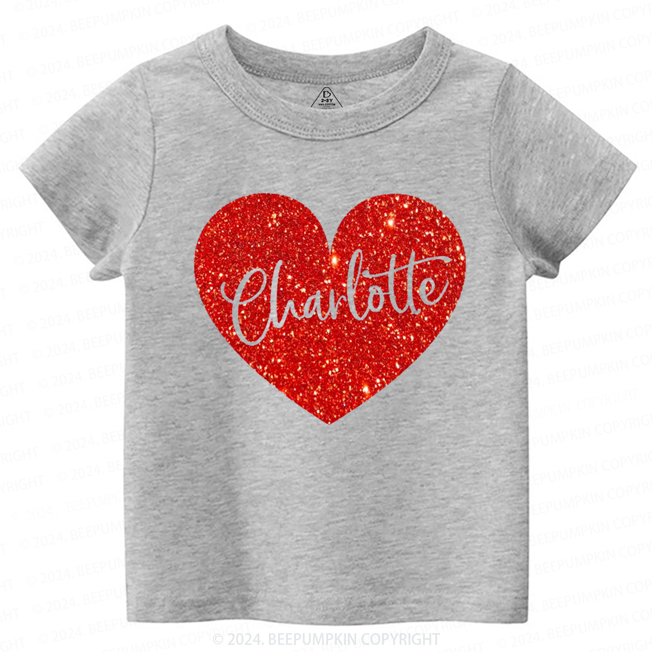 Personalized Valentine Glitter Name Toddler&Kids Tees Beepumpkin