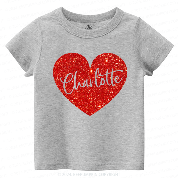 Personalized Valentine Glitter Name Toddler&Kids Tees Beepumpkin